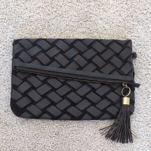 Autograph Brown Leather And Suede Clutch with Tassel